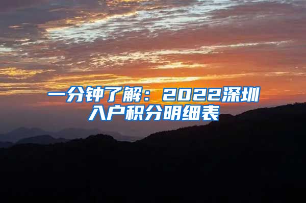 一分钟了解：2022深圳入户积分明细表