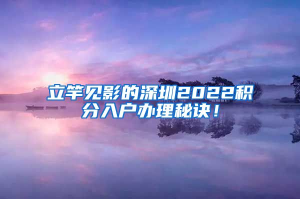 立竿见影的深圳2022积分入户办理秘诀！