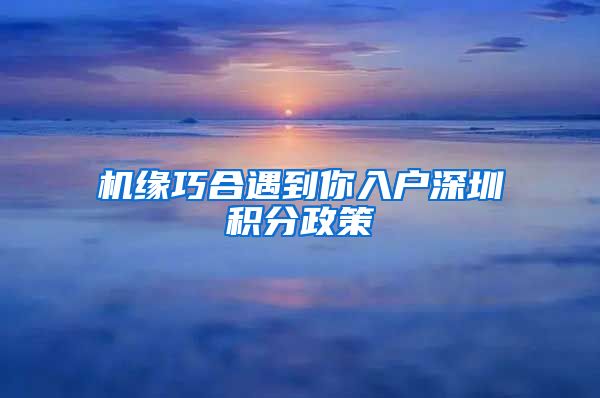 机缘巧合遇到你入户深圳积分政策