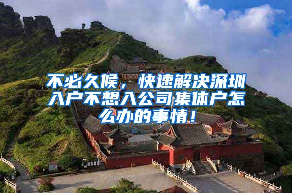 不必久候，快速解决深圳入户不想入公司集体户怎么办的事情！