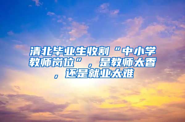 清北毕业生收割“中小学教师岗位”，是教师太香，还是就业太难