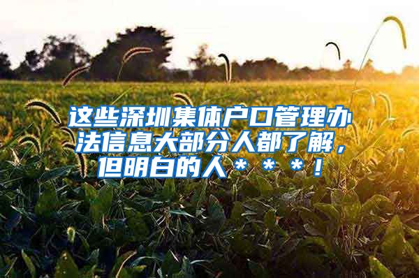 这些深圳集体户口管理办法信息大部分人都了解，但明白的人＊＊＊！
