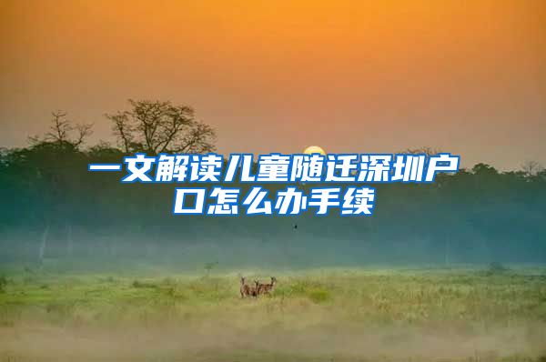 一文解读儿童随迁深圳户口怎么办手续