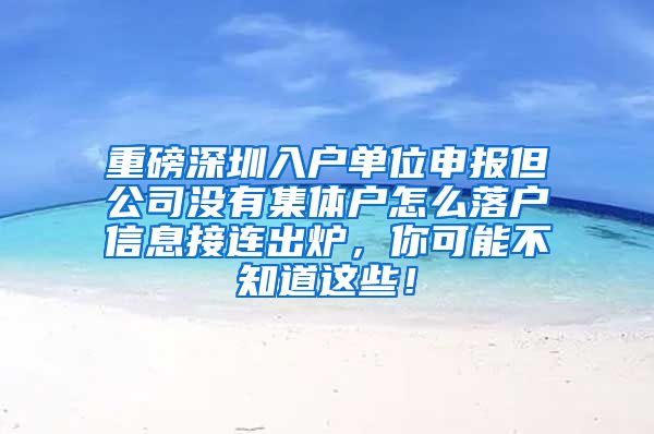 重磅深圳入户单位申报但公司没有集体户怎么落户信息接连出炉，你可能不知道这些！