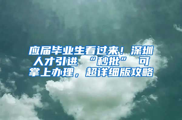 应届毕业生看过来！深圳人才引进 “秒批” 可掌上办理，超详细版攻略
