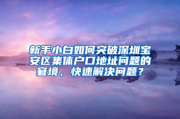 新手小白如何突破深圳宝安区集体户口地址问题的窘境，快速解决问题？