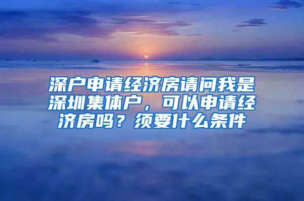 深户申请经济房请问我是深圳集体户，可以申请经济房吗？须要什么条件