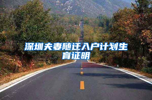 深圳夫妻随迁入户计划生育证明
