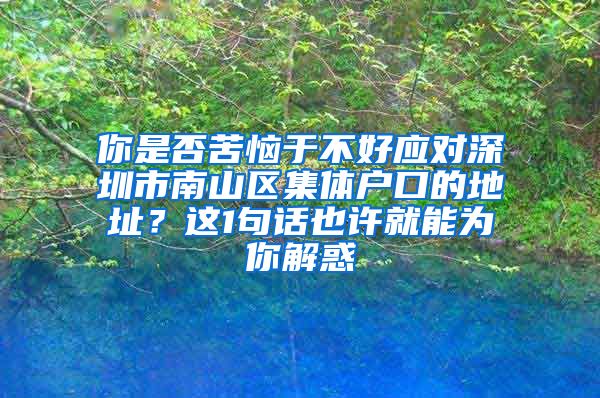 你是否苦恼于不好应对深圳市南山区集体户口的地址？这1句话也许就能为你解惑