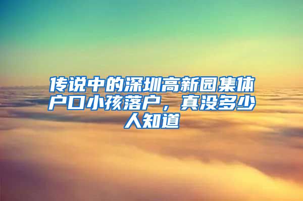 传说中的深圳高新园集体户口小孩落户，真没多少人知道